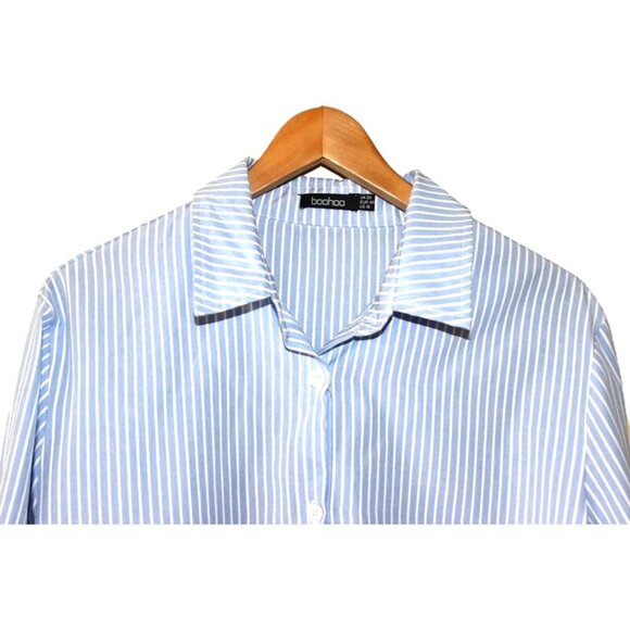 BOOHOO Oversized Boyfriend Button-Up in Blue/White Stripes (16/XL) - Picture 2 of 6